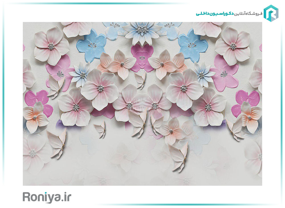 پوستر دیواری سه بعدی طرح گل های سه رنگ کد 3DF 252