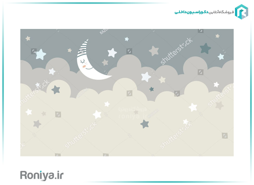 پوستر دیواری کودک طرح ماه در آسمان ابری کد CN-091