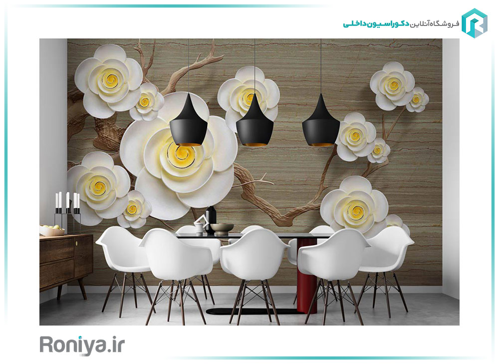پوستر دیواری گل برجسته سفید 3DF-588