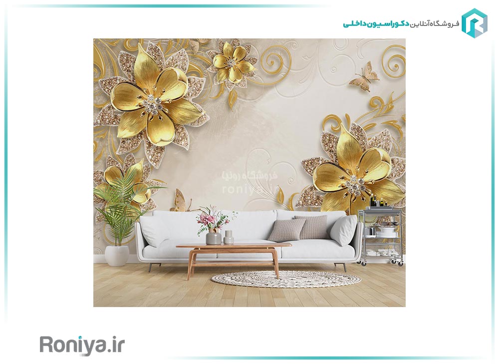پوستر دیواری گل برجسته طلایی 3DF-246
