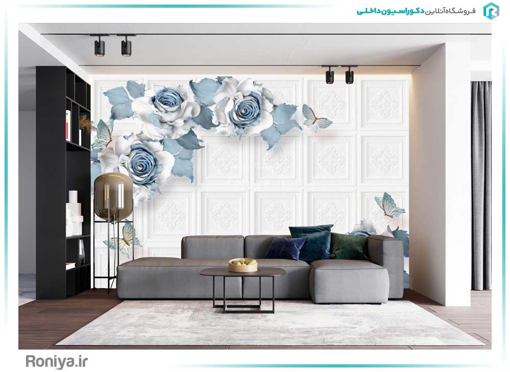 پوستر دیواری سه بعدی گلهای فیروزه ای کد LX-022