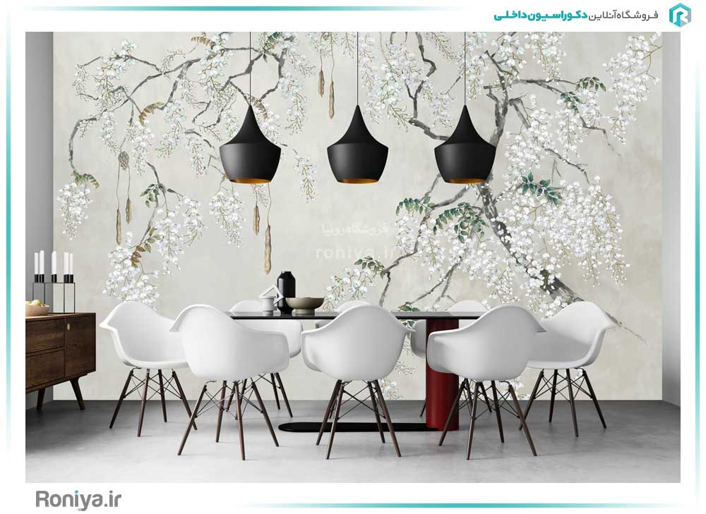 پوستر دیواری شکوفه های سفید 3DF-575