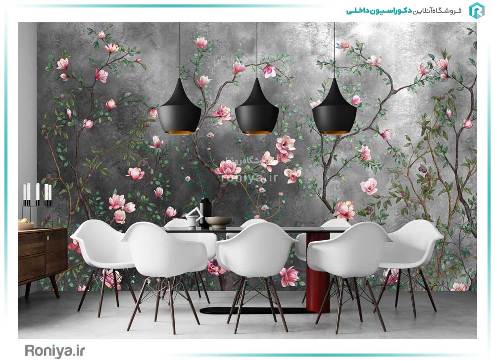 پوستر دیواری گل های صورتی کد 3DF-015