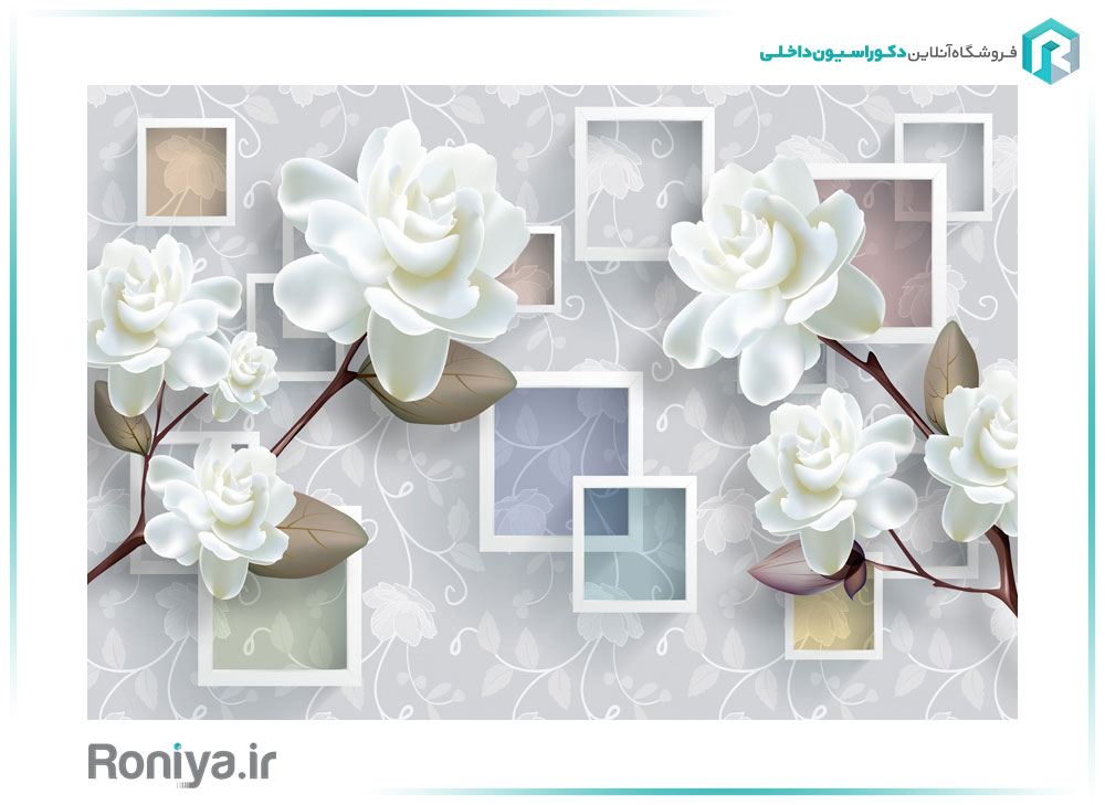 پوستر دیواری سه بعدی گل های رز سفید کد 3DF-020