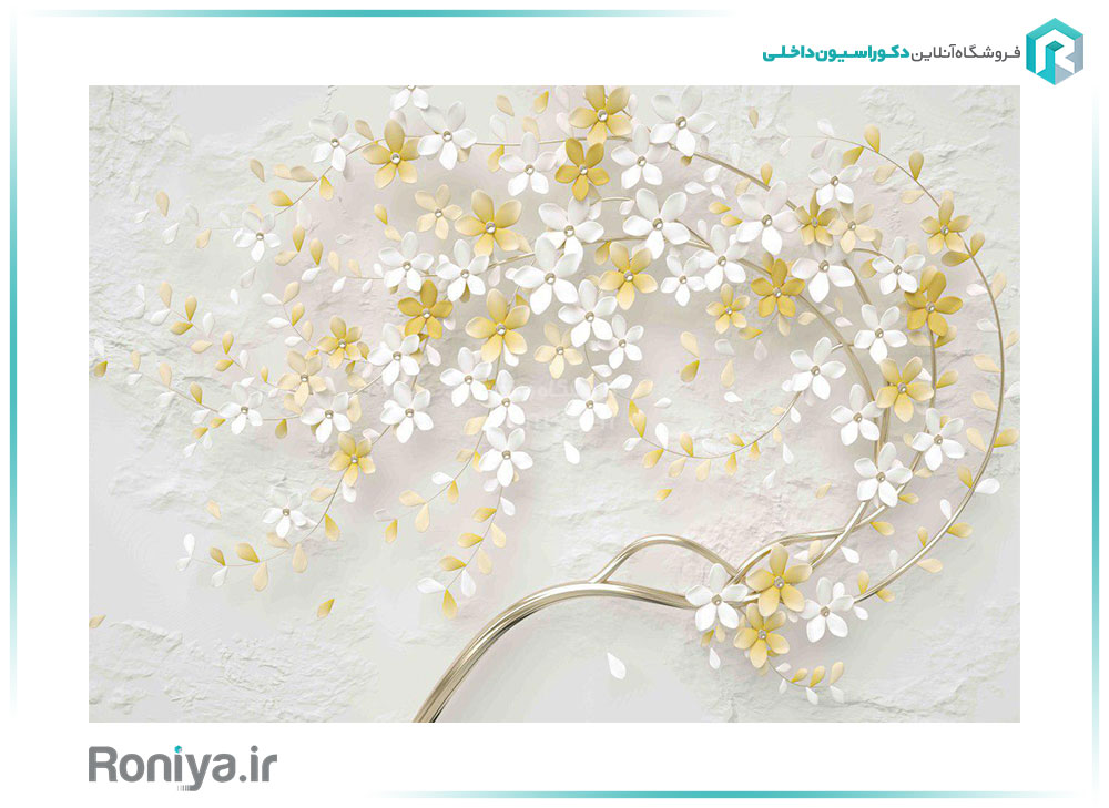 پوستر دیواری سه بعدی شکوفه های سفید کد 3DF-159