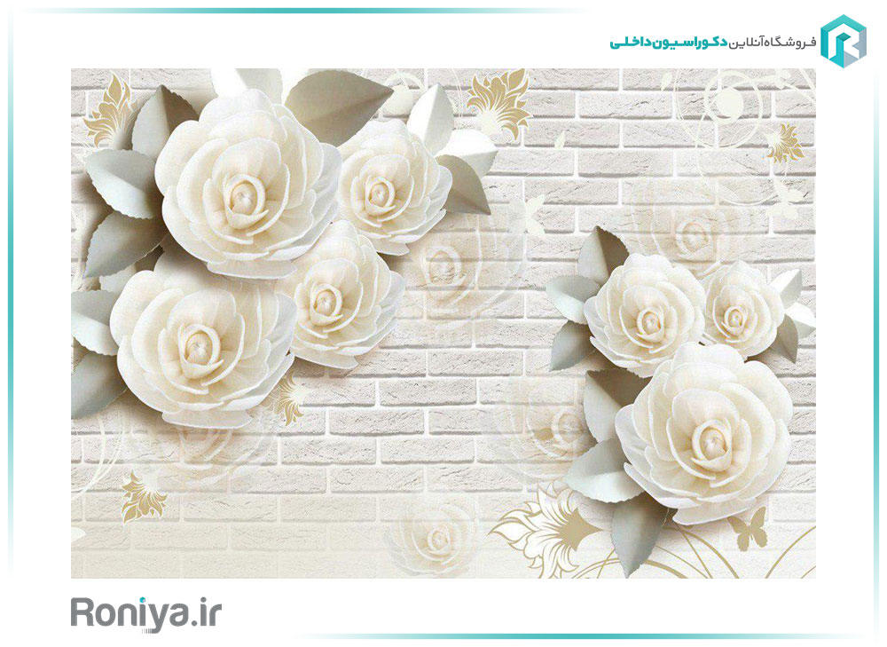 پوستر دیواری گل سفید طرح برجسته کد 3DF-184