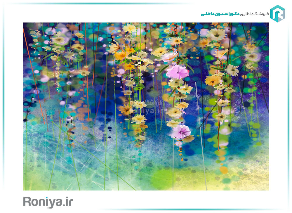 پوستر دیواری سه بعدی هنری گل زمینه آبی کد RT-017