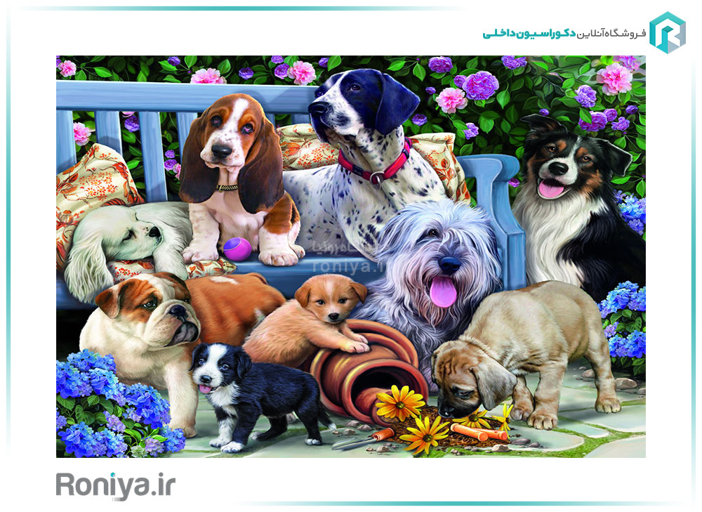 پوستر دیواری سه بعدی سگ های بازیگوش کد RT-077