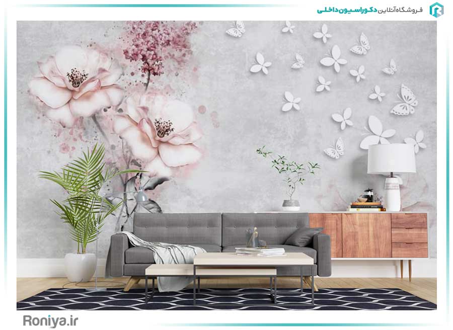 پوستر دیواری سه بعدی طرح گل و پروانه کد LS-047