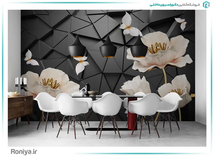 پوستر دیواری سه بعدی گل و پروانه کد 3DF-032