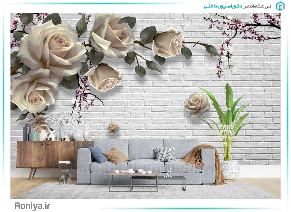 پوستر دیواری گل با طرح آجر کد 3DF-190