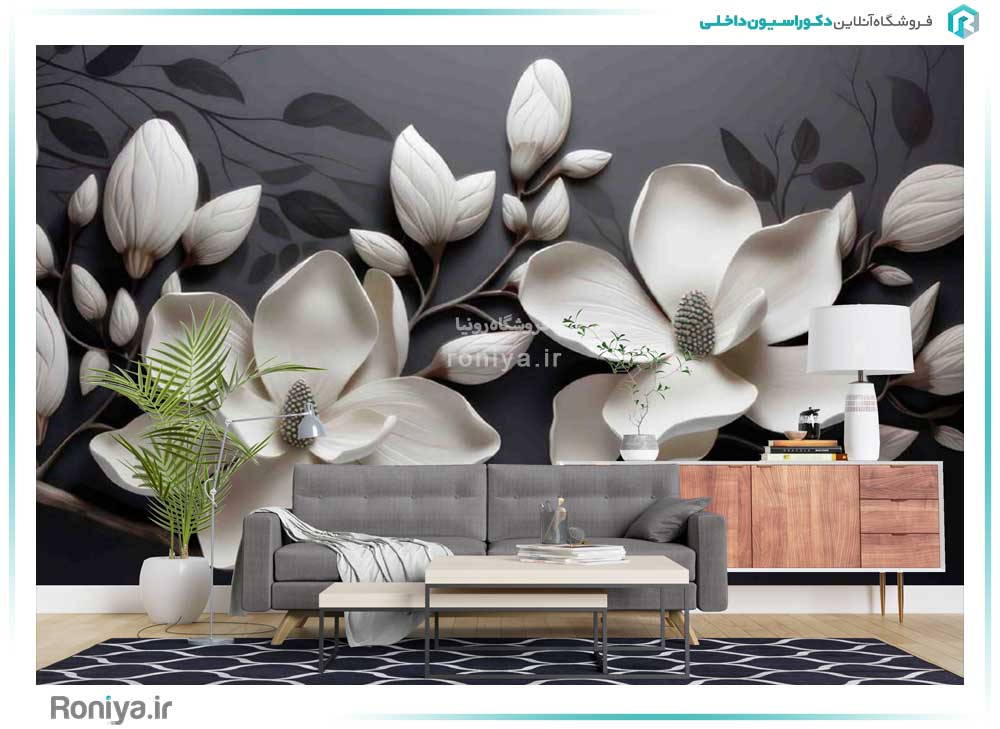 پوستر سه بعدی گل های سفید صدفی 3DF-408