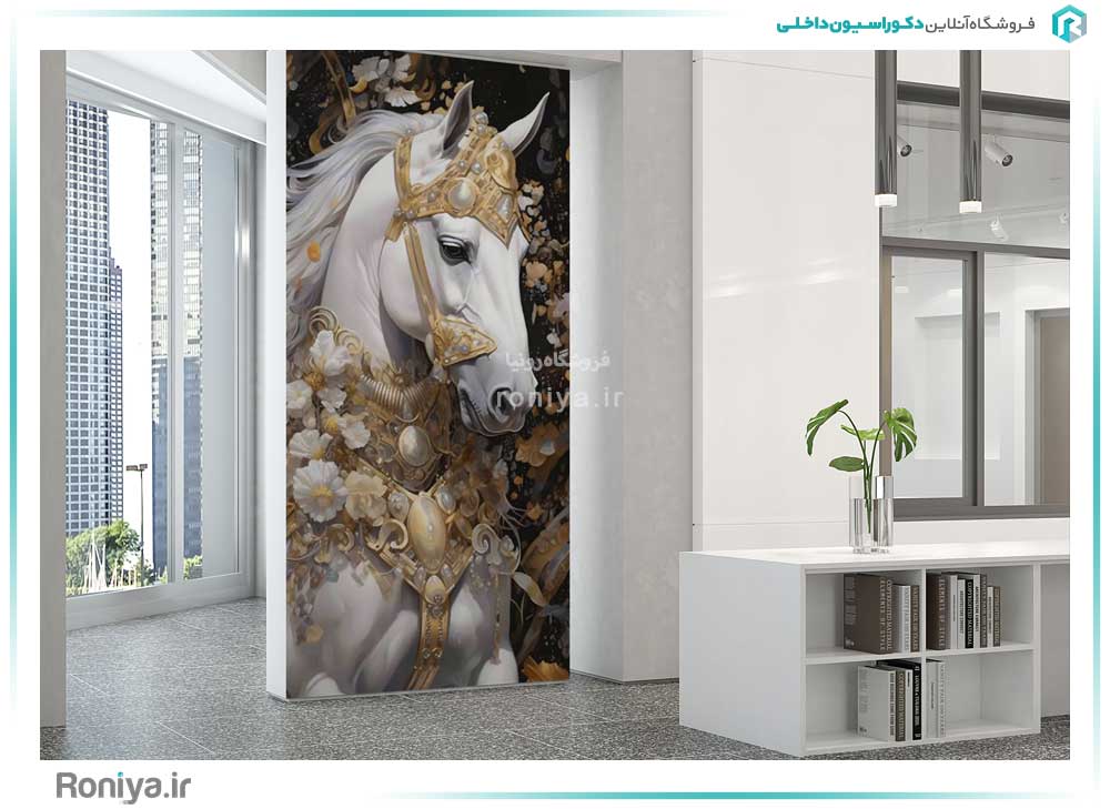 پوستر دیواری اسب سفید و طلایی AN-053  