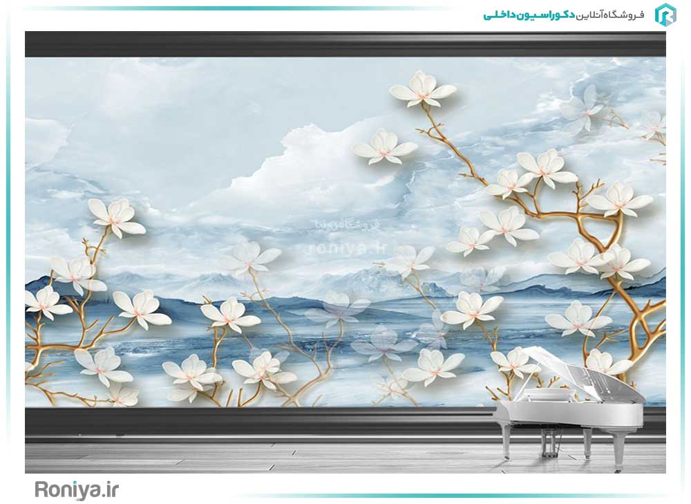 پوستر دیواری شکوفه های سفید کد 3DF-036