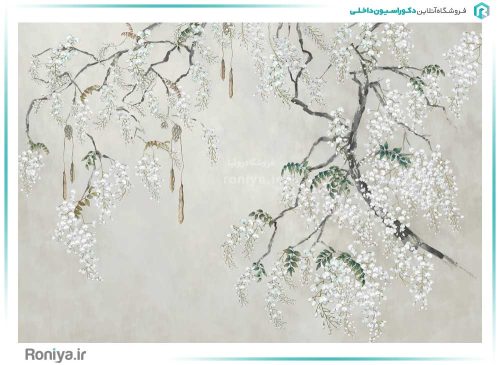 پوستر دیواری شکوفه های سفید 3DF-575 2 پوستر دیواری شکوفه های سفید 3DF-575