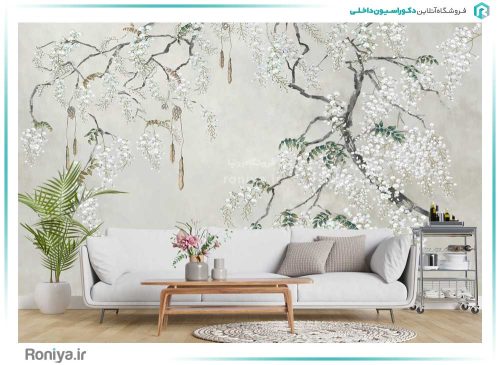 پوستر دیواری شکوفه های سفید 3DF-575 3 پوستر دیواری شکوفه های سفید 3DF-575