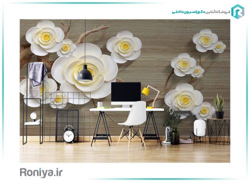 پوستر دیواری گل برجسته سفید 3DF-588 2 پوستر دیواری گل برجسته سفید 3DF-588