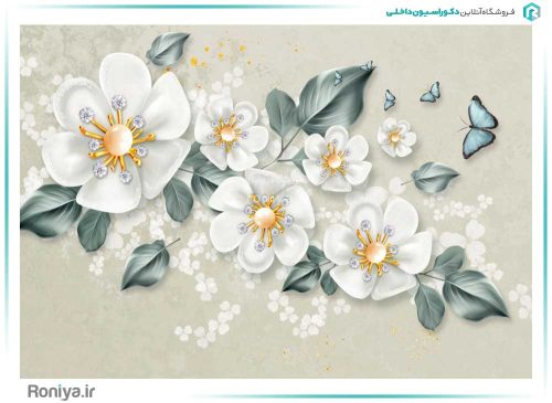 پوستر دیواری گل سه بعدی سفیدCode-3DF-391 2 پوستر دیواری گل سه بعدی سفیدCode-3DF-391