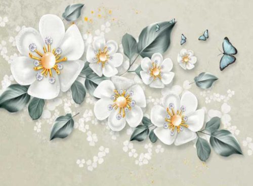 پوستر دیواری گل سه بعدی سفیدCode-3DF-391 4 پوستر دیواری گل سه بعدی سفیدCode-3DF-391