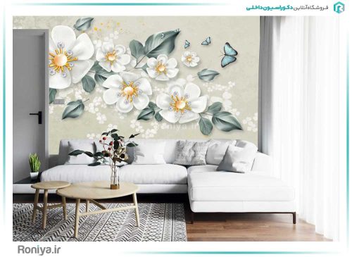 پوستر دیواری گل سه بعدی سفیدCode-3DF-391 3 پوستر دیواری گل سه بعدی سفیدCode-3DF-391