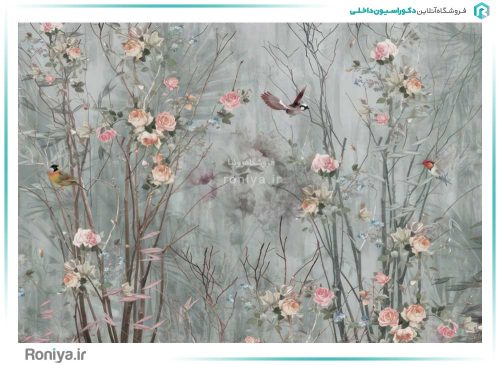 پوستر دیواری هنری گل و پرنده کد 3DF-090 3 پوستر دیواری هنری گل و پرنده