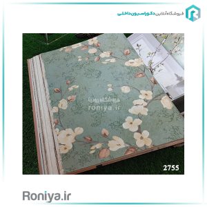 کاغذ دیواری ارزان گلدار سبز کرم رنگ