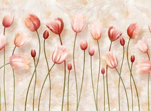 پوستر دیواری سه بعدی لاله های صورتی کد 3DF-007