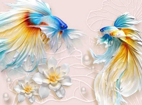 پوستر دیواری سه بعدی ماهی های آبی کد 3DF-149