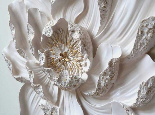 پوستر دیواری گل سفید طرح گچبری کد 3DF-183 2 پوستر دیواری گل سفید طرح گچبری کد 3DF-183