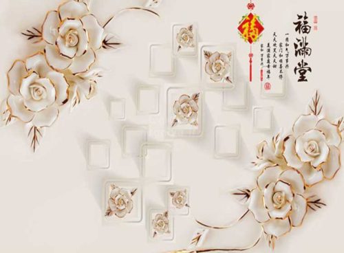 پوستر دیواری گل طرح مرمر کد 3DF-273