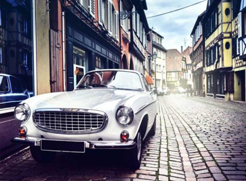 پوستر دیواری سه بعدی چشم انداز خودروی کلاسیک سفید کد LS-052 2 پوستر دیواری سه بعدی چشم انداز خودروی کلاسیک سفید کد LS-052