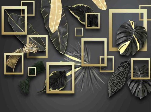 پوستر دیواری طرح برگ طلایی و مشکی کد LX-73 2 پوستر دیواری طرح برگ طلایی و مشکی کد LX-73