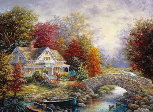 پوستر دیواری سه بعدی هنری کلبه پاییزی کد RT-001