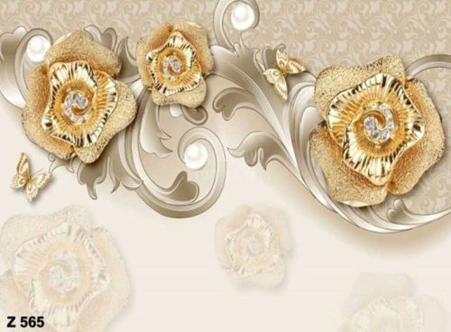 پوستر دیواری گل طلایی طرح فلز کد Z565 3 پوستر دیواری گل طلایی طرح فلز کد Z565