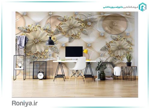 پوستر سه بعدی گل طلایی 3DF 260 4 پوستر سه بعدی گل طلایی پشت TV