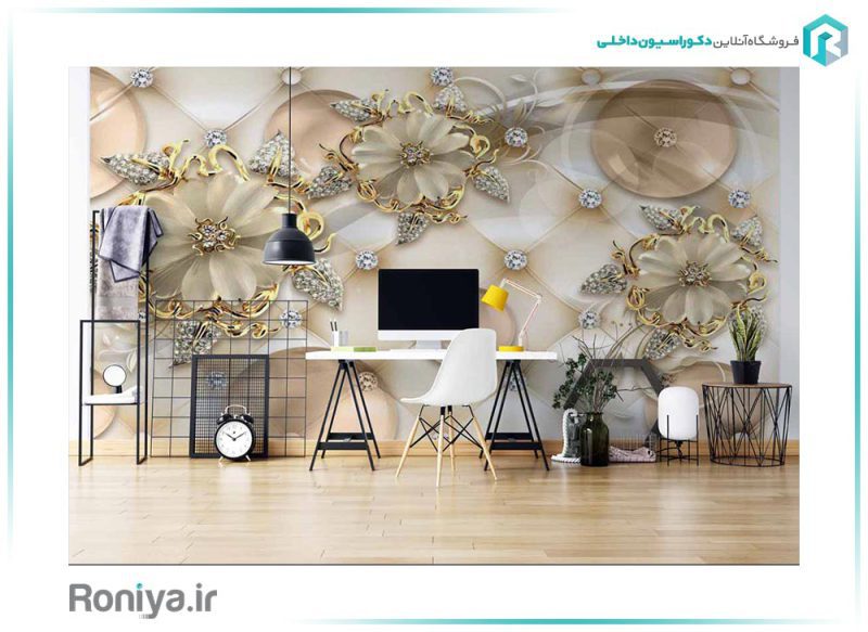 پوستر سه بعدی گل طلایی پشت TV