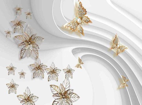 پوستر دیواری گل و پروانه کد 3D-103 2 پوستر دیواری گل و پروانه کد 3D-103
