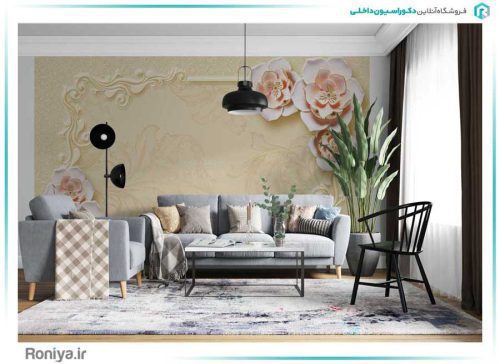 پوستر دیواری سه بعدی طرح گل صورتی در قاب طلایی کد 3DF 253 3 پوستر دیواری سه بعدی طرح گل صورتی در قاب طلایی