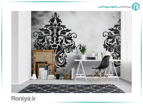پوستر دیواری طرح داماسک سفید مشکی D-102 3 پوستر دیواری طرح داماسک سفید مشکی D-102