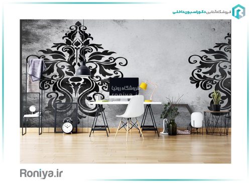 پوستر دیواری طرح داماسک سفید مشکی D-102 2 پوستر دیواری طرح داماسک سفید مشکی D-102