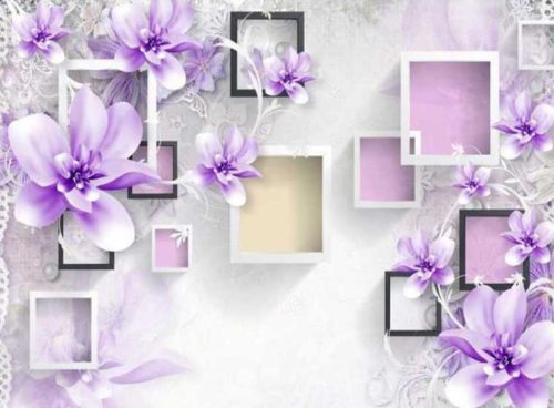 پوستر دیواری سه بعدی طرح گل بنفش کد 3DF-233