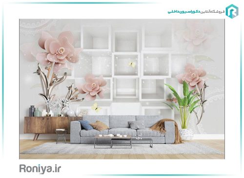 پوستر سه بعدی گل های صورتی 3DF-570