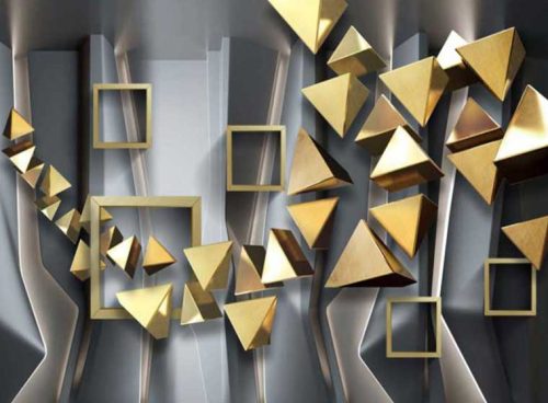 پوستر دیواری سه بعدی مثلث طلایی کد 3DF-137 4 پوستر دیواری سه بعدی مثلث طلایی کد 3DF-137