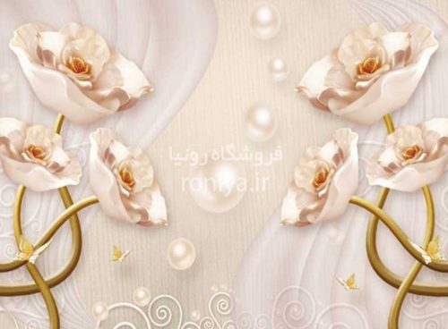 پوستردیواری گل طلایی و مرواریدی کد Z432 2 پوستردیواری گل طلایی و مرواریدی کد Z432
