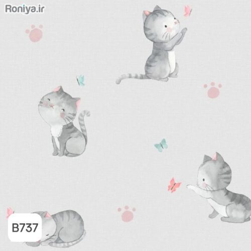 کاغذ دیواری کودک گربه ملوس کد B735 2 کاغذ دیواری کودک گربه ملوس کد B735