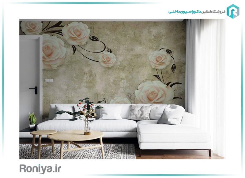 پوستر گل با زمینه پتینه کرم 3DF-419