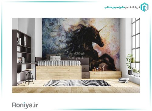 پوستر دیواری مدرن AN-048 4 پوستر دیواری طرح اسب تک شاخ مشکی