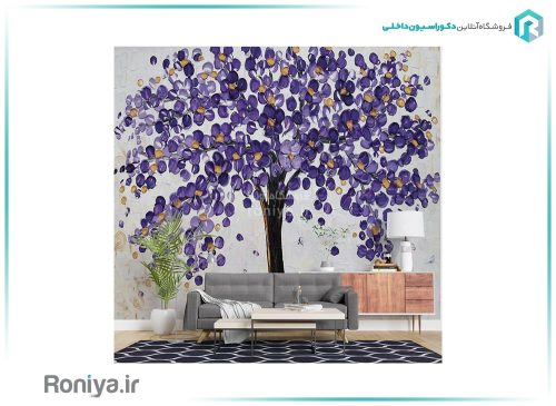 پوستر دیواری نقاشی برجسته RT-161 3 پوستر دیواری طرح درخت گل بنفش