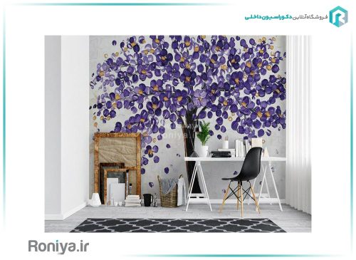 پوستر دیواری نقاشی برجسته RT-161 2 پوستر دیواری طرح درخت گل بنفش برای محل کار