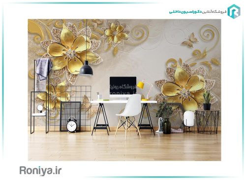 پوستر دیواری گل برجسته طلایی 3DF-233 2 پوستر دیواری گل برجسته طلایی 3DF-233